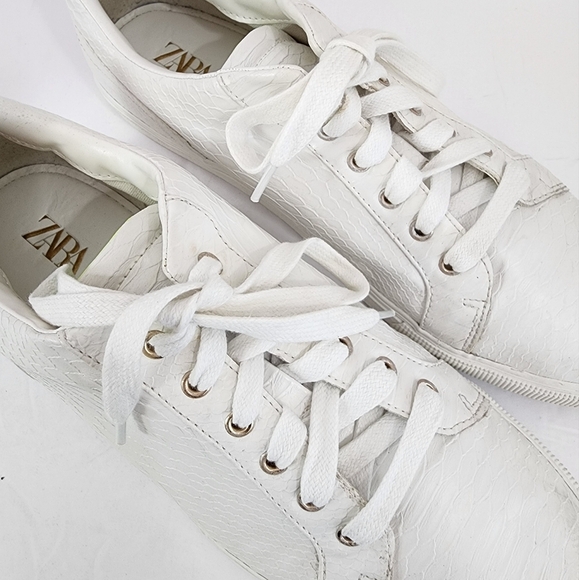 Zara Men's White Textured Lace Up Low Top Causal Sneakers Summer Shoes, sz 44 - Picture 10 of 12